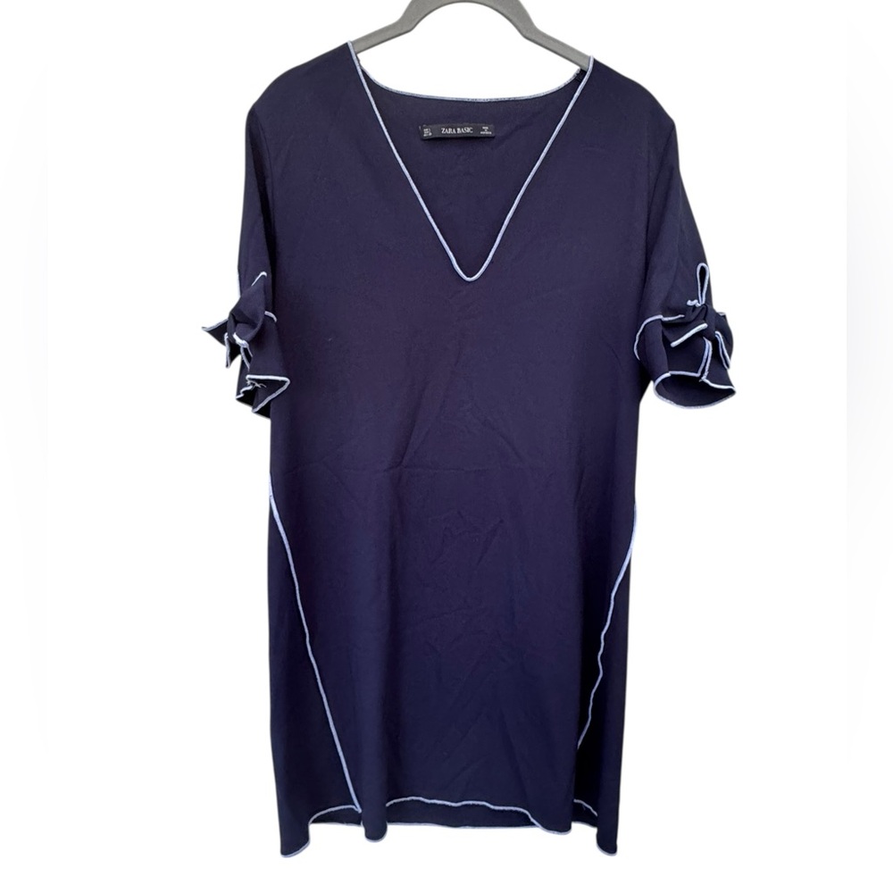 Zara Dark Blue Tunic with Bow Accents size Large - Picture 9 of 10